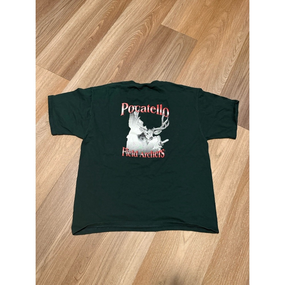 Fruit of the Loom T-Shirt Mens XL Green Pocatello Field Archers Vintage Deer